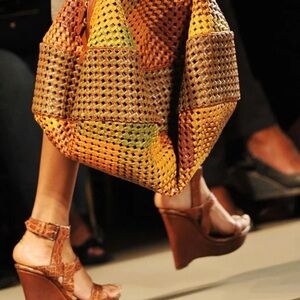 Bottega‎ Veneta Brown Croc Embossed Wedges Size 39